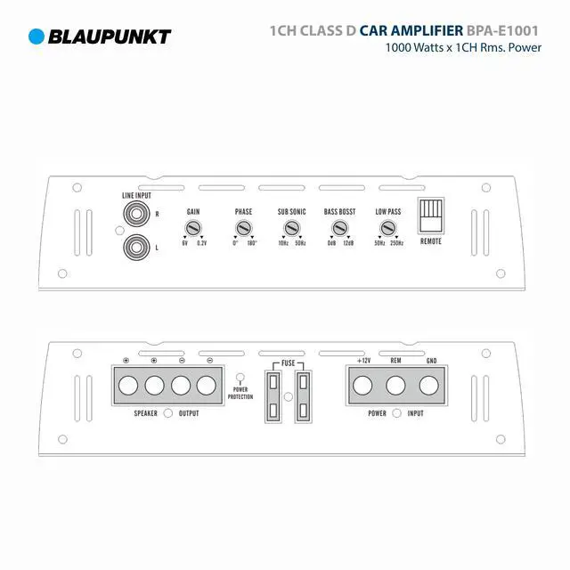 Alt view image 4 of 5 - BPA-E1001 Class D Monoblock Car Amplifier - 2000W Max Power, 1000W RMS at 1 Ohm - Compact Design