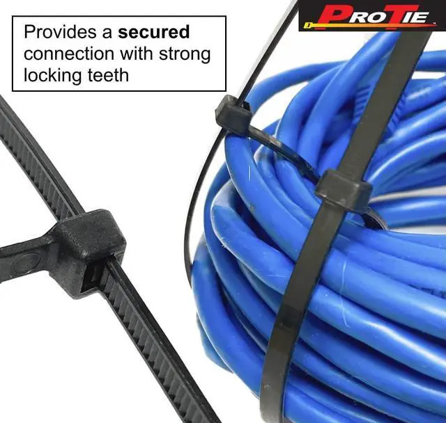 Alt view image 3 of 6 - Pro Tie Standard Duty, Self-Locking UV Nylon Cable Wire Ties for Indoor and Outdoor Use | 14.6-Inch, 50 lbs. Tensile Strength, UV Black Nylon, 100-Pack (PN: B14SD100)