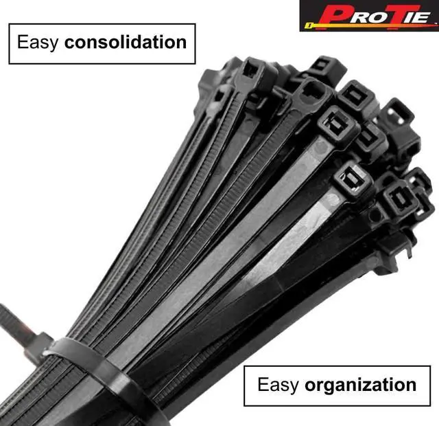 Alt view image 4 of 6 - Pro Tie Standard Duty, Self-Locking UV Nylon Cable Wire Ties for Indoor and Outdoor Use | 14.6-Inch, 50 lbs. Tensile Strength, UV Black Nylon, 100-Pack (PN: B14SD100)