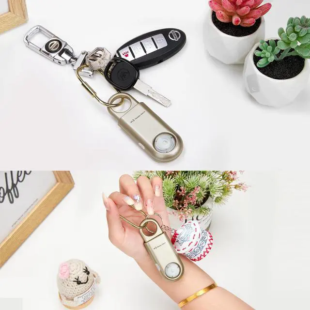 Alt view image 2 of 7 - 135dB Rechargeable Personal Safety Alarm Strobe Light Flashlight Keychain Siren for Women, Girls, College, School Students Emergency SOS Alerts Loud Sound Hiking Alarm Torchlight Bear Deterrent. Gold
