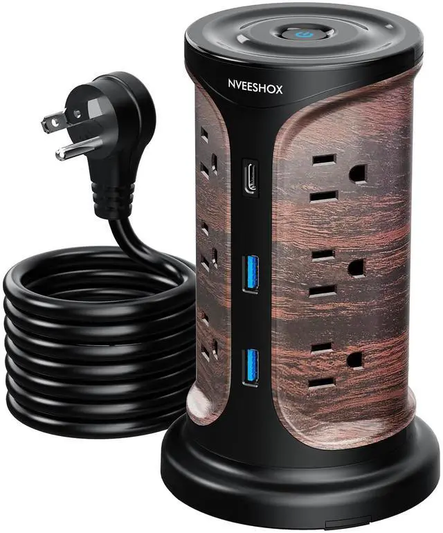 Main image of Surge Protector Tower Power Strip, 6.5 Ft Extension Cord with Multiple Outlets with Surge Protection, Screw Wall Mount Outlet with 12 Ac Outlets with 3 USB Ports(1 USB C), Overload Protect for Office