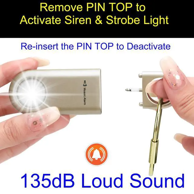 Alt view image 7 of 7 - 135dB Rechargeable Personal Safety Alarm Strobe Light Flashlight Keychain Siren for Women, Girls, College, School Students Emergency SOS Alerts Loud Sound Hiking Alarm Torchlight Bear Deterrent. Gold