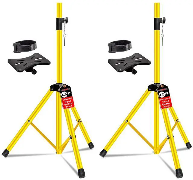 Main image of Speaker Stands Pair Adjustable 54 Inch Tripod Set Heavy Duty 132 lbs Capacity 35mm Pole Mount Metal Build DJ PA Stand for On Stage Studio Home Audio Use Yellow