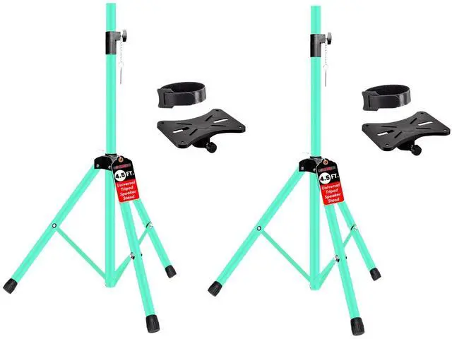 Main image of Speaker Stands Pair Adjustable 54 Inch Tripod Set Heavy Duty 132lb Capacity 35mm Pole Mount Metal Build DJ PA Stand for On Stage Studio Home Audio Use Green