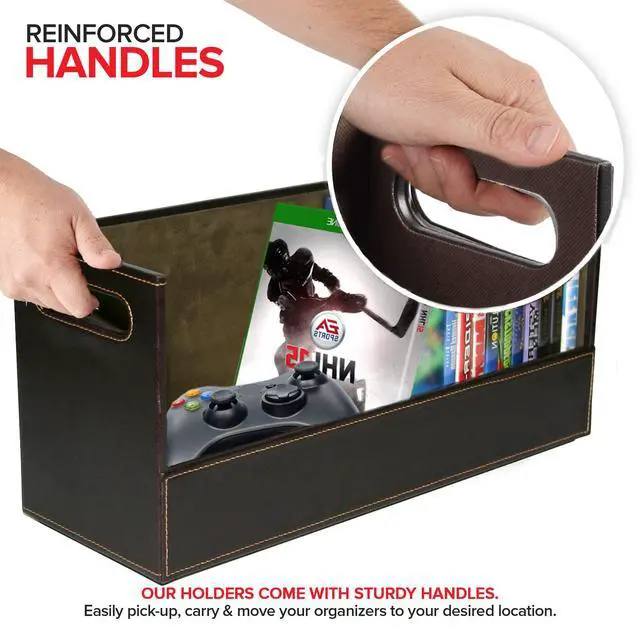 Alt view image 4 of 7 - DVD Storage Box, Movie Shelf Organizer for Blu-Ray, Video Game Cases, CDs, VHS Tape Display Stand, Disc Holder Can Store Up to 28 DVDs, Faux Leather (Espresso) 2 Pack