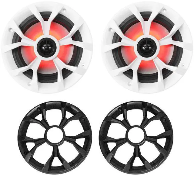 Main image of RKL65MBW 6.5" 2-Way Coaxial Marine Boat LED Speakers Pair | 700W Peak / 170W RMS, 4 Ohm, Waterproof, Red/Blue Beat-Sync LEDs, 35Hz-20kHz, Includes Black/White Grilles and 16.4 Ft Wire