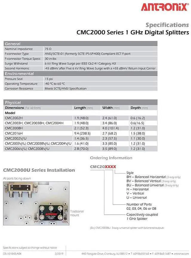 Alt view image 5 of 5 - CMC2002H 2-Way- (5) Pack - Horizontal Splitter (2) -3.5db Ports 5-1002 MHz High Performance Profession Quality for Coax Cable TV & Internet Factory Sealed with Screws