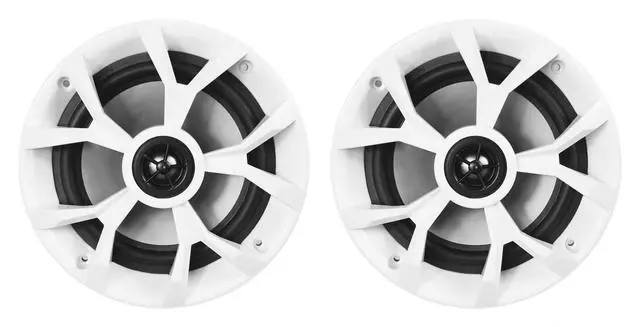 Alt view image 4 of 7 - RKL65MBW 6.5" 2-Way Coaxial Marine Boat LED Speakers Pair | 700W Peak / 170W RMS, 4 Ohm, Waterproof, Red/Blue Beat-Sync LEDs, 35Hz-20kHz, Includes Black/White Grilles and 16.4 Ft Wire