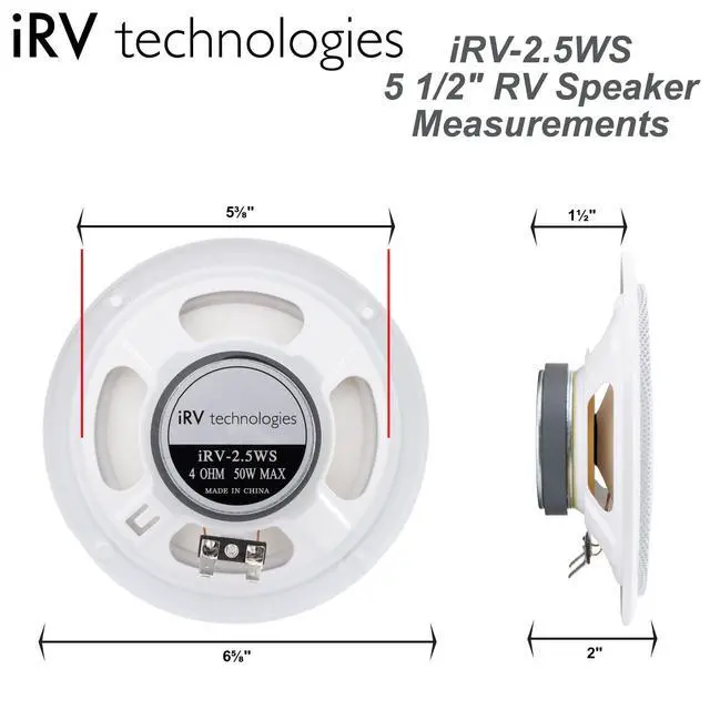 Alt view image 4 of 6 - IRV Technology IRV2.5WS 5.5" RV Speaker | 4 Ohms 50W | Frequency Range: 145-10kzh