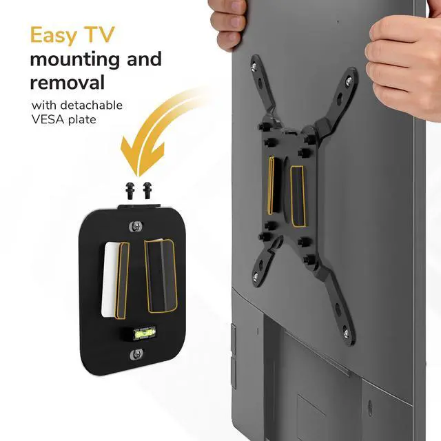 Alt view image 2 of 7 - Fixed TV Wall Mount, Ultra Low Profile 0.94", Fits 1350" TVs & Monitors up to 66 lbs, VESA 75x75200x200, Flush Mount, Single Stud, Small Flat TV Wall Bracket for Bedroom & Office