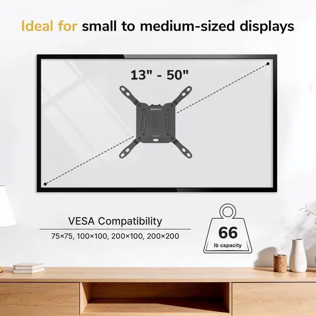 Alt view image 4 of 7 - Fixed TV Wall Mount, Ultra Low Profile 0.94", Fits 1350" TVs & Monitors up to 66 lbs, VESA 75x75200x200, Flush Mount, Single Stud, Small Flat TV Wall Bracket for Bedroom & Office