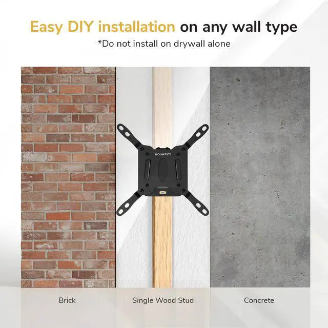 Alt view image 6 of 7 - Fixed TV Wall Mount, Ultra Low Profile 0.94", Fits 1350" TVs & Monitors up to 66 lbs, VESA 75x75200x200, Flush Mount, Single Stud, Small Flat TV Wall Bracket for Bedroom & Office