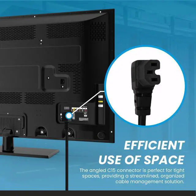 Alt view image 4 of 7 - IronBox Electric IEC C14 Plug to Right Angle C15 Connector Power Cords - 10A, 250V, 18/3 SJT - Heavy Duty Power Supply Extension Cord - UL Listed Power Cable for Computer, PDU, Monitor & More (3 ft)