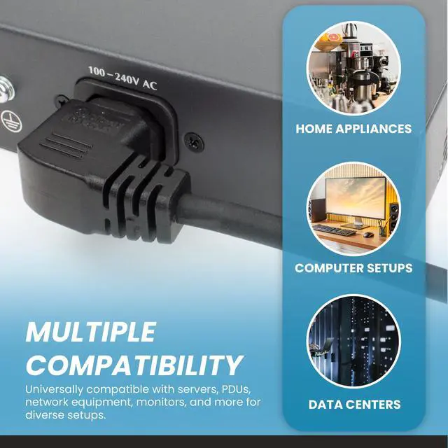 Alt view image 5 of 7 - IronBox Electric IEC C14 Plug to Right Angle C15 Connector Power Cords - 10A, 250V, 18/3 SJT - Heavy Duty Power Supply Extension Cord - UL Listed Power Cable for Computer, PDU, Monitor & More (3 ft)