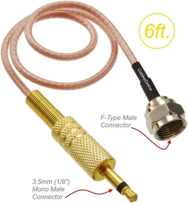 Alt view image 2 of 4 - F-Type Male to 3.5mm (1/8") TS Male 50-Ohm RG316 Coax Low Loss Jumper RF Cable (6-feet)