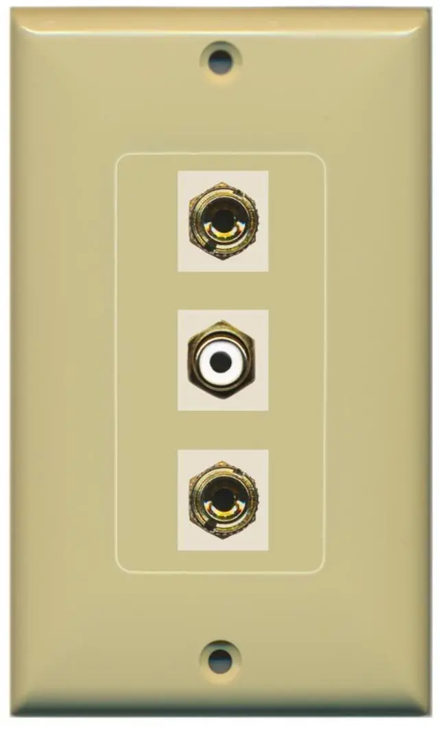 Main image of 1 Port RCA White 2 Port Banana Speaker Decorative Wall Plate - Ivory