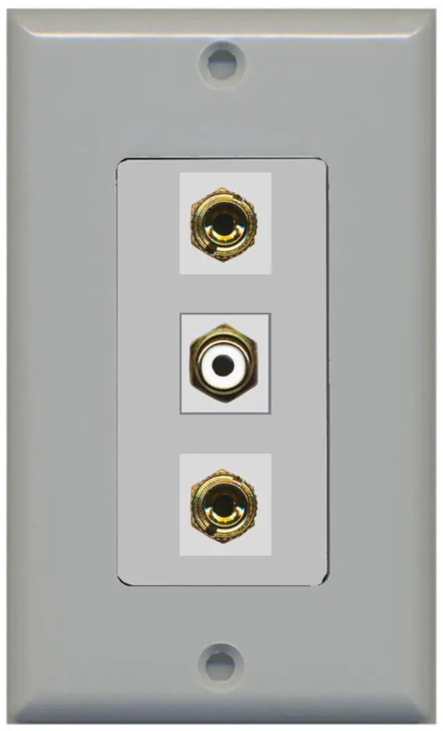 Main image of 1 Port RCA White 2 Port Banana Speaker Decorative Wall Plate - Gray