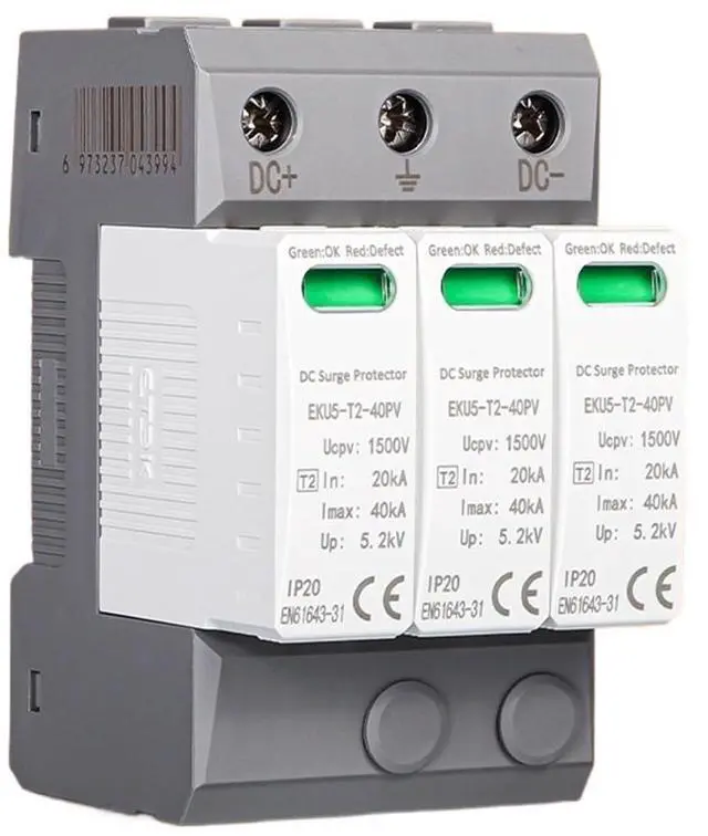 Main image of DC SPD House Surge Protective Device 2P 3P 600V 1000V 1500V Type PV 20-40KA Protector Arrester Low-Voltage Protection EKU5(3P 1500V DC)