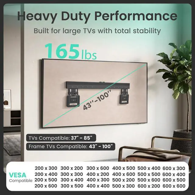 Alt view image 2 of 7 - Ultra Slim TV Mount with 17" Media Box for 43-100" TVs | 0.37in micro gap design, hidden AV cable kit with vented cover, adjustable shelf, and straps