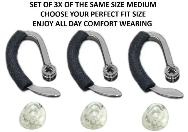 Alt view image 2 of 4 - 3-Pack Ear Tips & Ear Hooks for Plantronics CS540 Savi, M | 3-pack medium ear tips, ear hooks & foam fit kit for Plantronics CS540, Savi W440/W740/W745 and WH500 wireless headsets