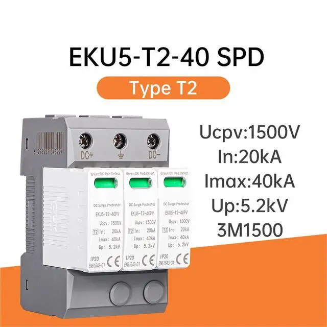 Alt view image 4 of 6 - DC SPD House Surge Protective Device 2P 3P 600V 1000V 1500V Type PV 20-40KA Protector Arrester Low-Voltage Protection EKU5(3P 1500V DC)