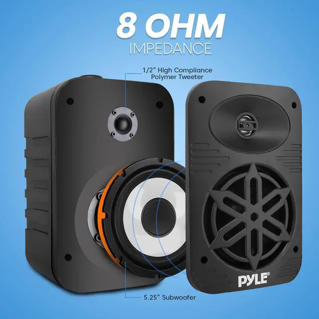 Alt view image 5 of 7 - Usa Indoor Outdoor Speakers Pair - 500 Watt Dual Waterproof 5.25 2-Way Full Range Speaker System w/ 1/2 High Compliance Polymer Tweeter - in-Home, Boat, Marine, Deck, Patio, Poolside (Black)