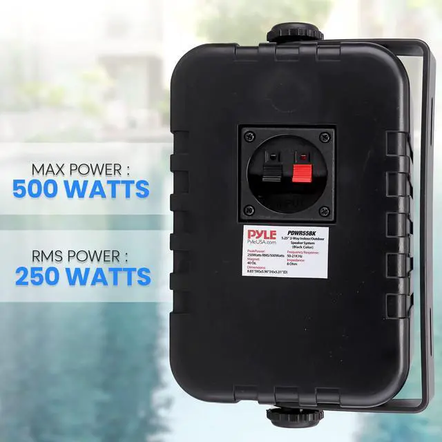 Alt view image 6 of 7 - Usa Indoor Outdoor Speakers Pair - 500 Watt Dual Waterproof 5.25 2-Way Full Range Speaker System w/ 1/2 High Compliance Polymer Tweeter - in-Home, Boat, Marine, Deck, Patio, Poolside (Black)