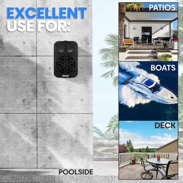 Alt view image 7 of 7 - Usa Indoor Outdoor Speakers Pair - 500 Watt Dual Waterproof 5.25 2-Way Full Range Speaker System w/ 1/2 High Compliance Polymer Tweeter - in-Home, Boat, Marine, Deck, Patio, Poolside (Black)