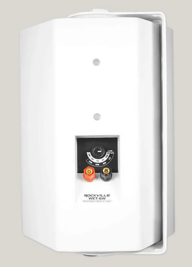Alt view image 5 of 7 - WET-6W White 6.5" 70V Commercial Indoor/Outdoor Wall Speaker | IPX55 Waterproof, Adjustable Tap 20W, 15W, 10W, 5W, 2.5W, Swivel Bracket, 1" Tweeter, Vented, ABS Cabinet, 8 Ohm