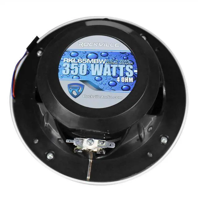 Alt view image 7 of 7 - RKL65MBW 6.5" 2-Way Coaxial Marine Boat LED Speakers Pair | 700W Peak / 170W RMS, 4 Ohm, Waterproof, Red/Blue Beat-Sync LEDs, 35Hz-20kHz, Includes Black/White Grilles and 16.4 Ft Wire