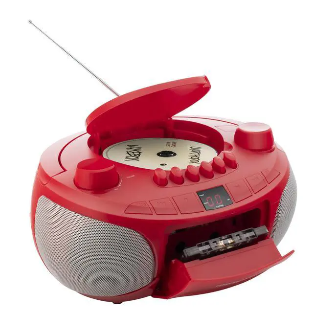 Alt view image 2 of 7 - AM/FM Top Loading Cassette CD Player | Portable Stereo with Programmable Memory | Auxiliary Input, Auto-Stop Deck and LED Display (Red)
