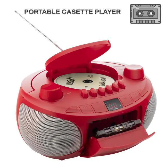 Alt view image 3 of 7 - AM/FM Top Loading Cassette CD Player | Portable Stereo with Programmable Memory | Auxiliary Input, Auto-Stop Deck and LED Display (Red)