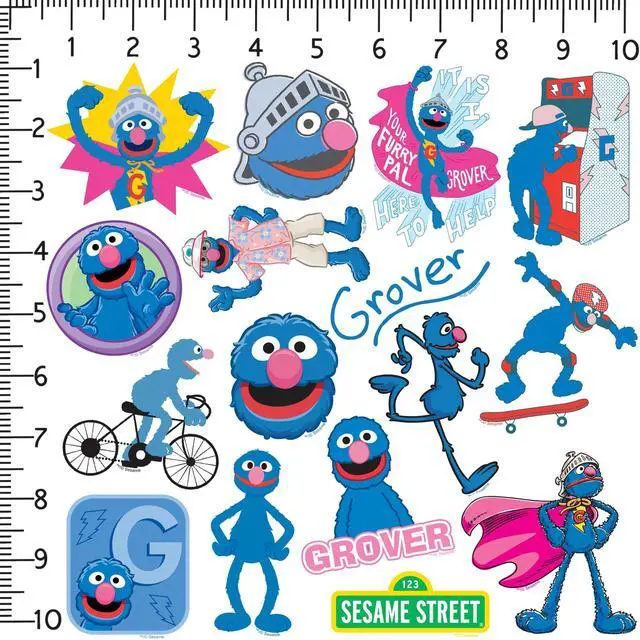 Alt view image 2 of 6 - Sesame Street Grover 100 Vinyl Stickers Waterproof Die-Cut Decals Laptop