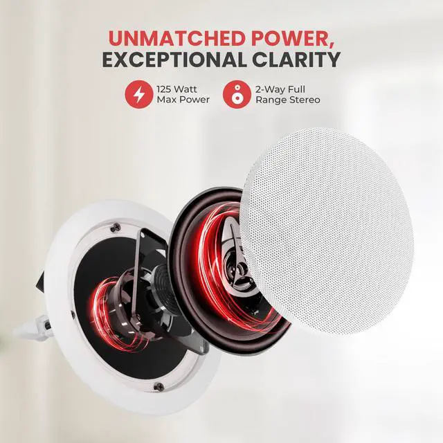 Alt view image 6 of 7 - PDIC61RD 6.5" 200W in-Ceiling/Wall Speaker System, 12 Pack 2-Way Flush Mount Home Audio Speakers, White