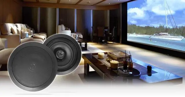Main image of HC85 Black Pair 8" in-Ceiling Home Theater Speakers, 8 Ohm, 2-Way | 700W Peak / 240W RMS, Swivel Tweeter, Polypropylene Cone, Flush Mount, Paintable Grills, Rubber Surround, Mylar Dome, 89 dB