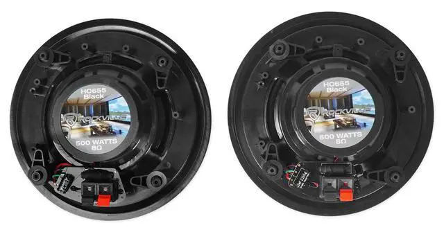 Alt view image 4 of 7 - HC655 Black Pair 6.5" in-Ceiling Home Speakers for Party, 6-Pack | 500W Peak / 160W RMS, 2-Way, 8-Ohm, Aimable Tweeters, Paintable Flush Grilles, Spring Terminals, 7.6" Cutout