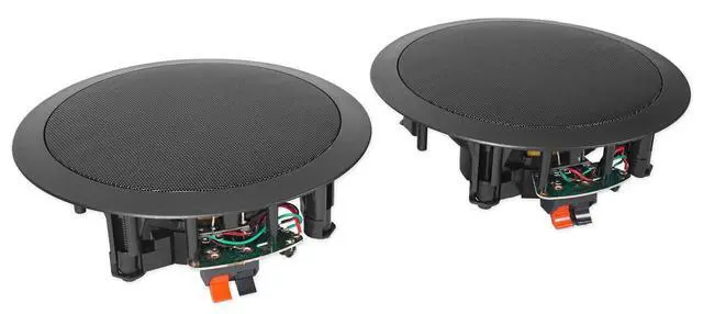 Alt view image 6 of 7 - HC655 Black Pair 6.5" in-Ceiling Home Speakers for Party, 6-Pack | 500W Peak / 160W RMS, 2-Way, 8-Ohm, Aimable Tweeters, Paintable Flush Grilles, Spring Terminals, 7.6" Cutout