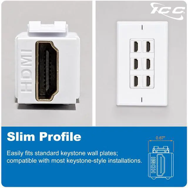 Alt view image 4 of 7 - HDMI Keystone Jack 4K @ 60Hz, Female to Female HDMI Coupler, 180 Degree Insert for Wall Plate, HD Style, Black, Single