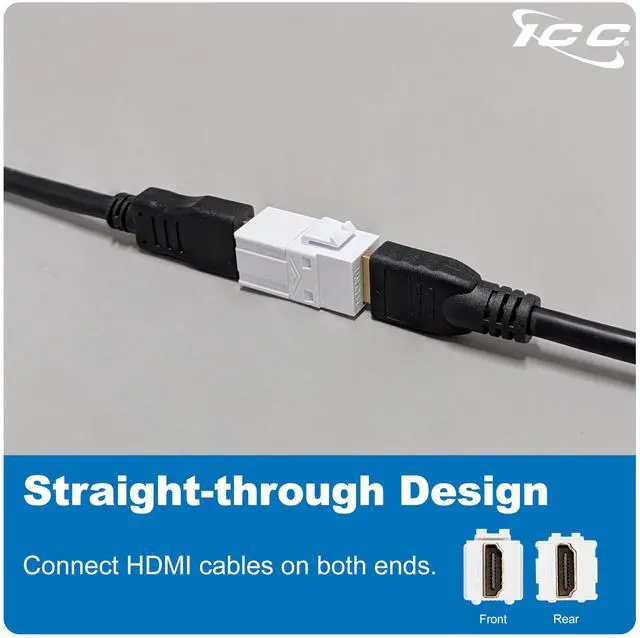 Alt view image 5 of 7 - HDMI Keystone Jack 4K @ 60Hz, Female to Female HDMI Coupler, 180 Degree Insert for Wall Plate, HD Style, Black, Single