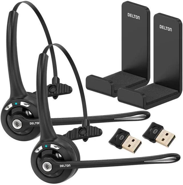Main image of 10X Trucker Bluetooth Headset, Wireless Headphones w/Microphone | Over The Head Single Earpiece with Mic for Call Centers, Truck Drivers - 18Hrs (with USB Dongle + Holding Hook) (2-Pack)