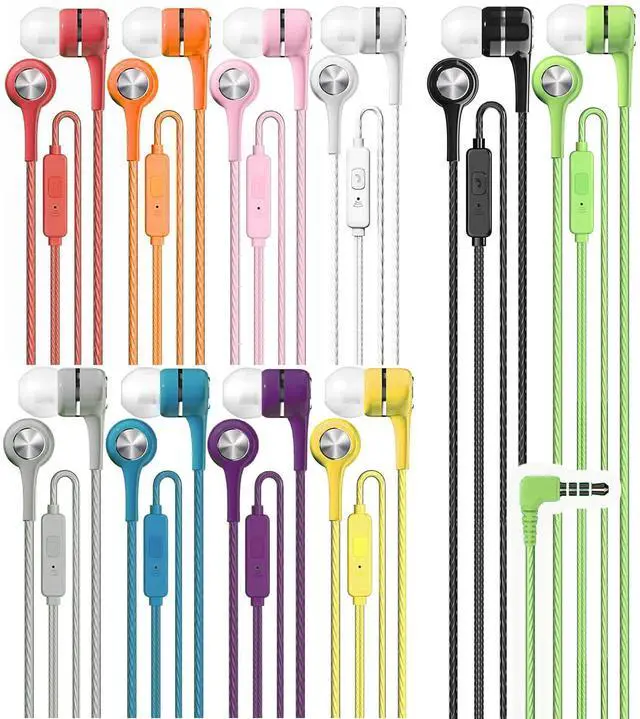 Main image of Bulk Earbuds Headphones with Microphone, Noise Isolating Bass Stereo Tangle Free Wired Earphones, Compatible with Android, iPhone, iPad, Laptops, MP3, Fits 3.5mm - 100 Pack - Wholesale Bundle