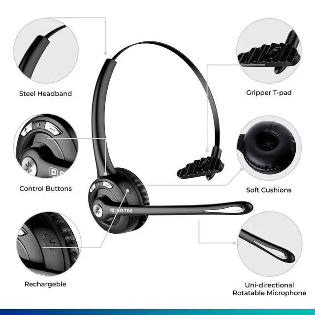 Alt view image 5 of 7 - 10X Trucker Bluetooth Headset, Wireless Headphones w/Microphone | Over The Head Single Earpiece with Mic for Call Centers, Truck Drivers - 18Hrs (with USB Dongle + Holding Hook) (2-Pack)