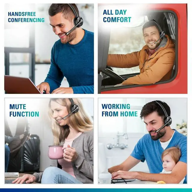 Alt view image 6 of 7 - 10X Trucker Bluetooth Headset, Wireless Headphones w/Microphone | Over The Head Single Earpiece with Mic for Call Centers, Truck Drivers - 18Hrs (with USB Dongle + Holding Hook) (2-Pack)
