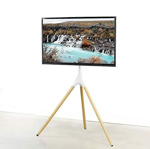 Alt view image 4 of 7 - Light Wood Easel TV Stand for 45 to 65 inch Screens, STAND-TV65AW | Articulating Artistic Studio Display Stand, Adjustable TV Mount with Swivel, Tripod Base, Max VESA 600x400, Holds 77 lbs