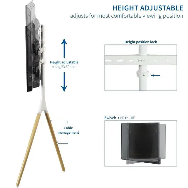 Alt view image 3 of 7 - Light Wood Easel TV Stand for 45 to 65 inch Screens, STAND-TV65AW | Articulating Artistic Studio Display Stand, Adjustable TV Mount with Swivel, Tripod Base, Max VESA 600x400, Holds 77 lbs