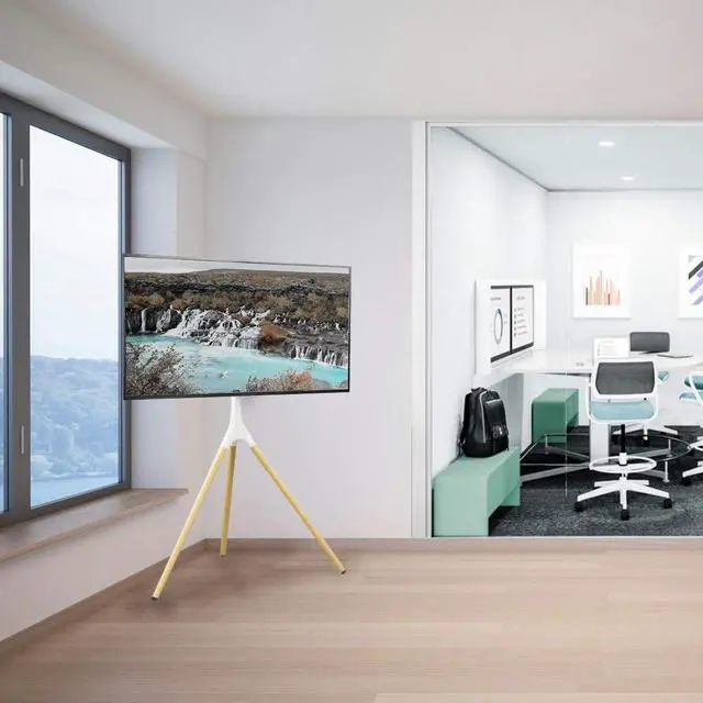 Alt view image 5 of 7 - Light Wood Easel TV Stand for 45 to 65 inch Screens, STAND-TV65AW | Articulating Artistic Studio Display Stand, Adjustable TV Mount with Swivel, Tripod Base, Max VESA 600x400, Holds 77 lbs