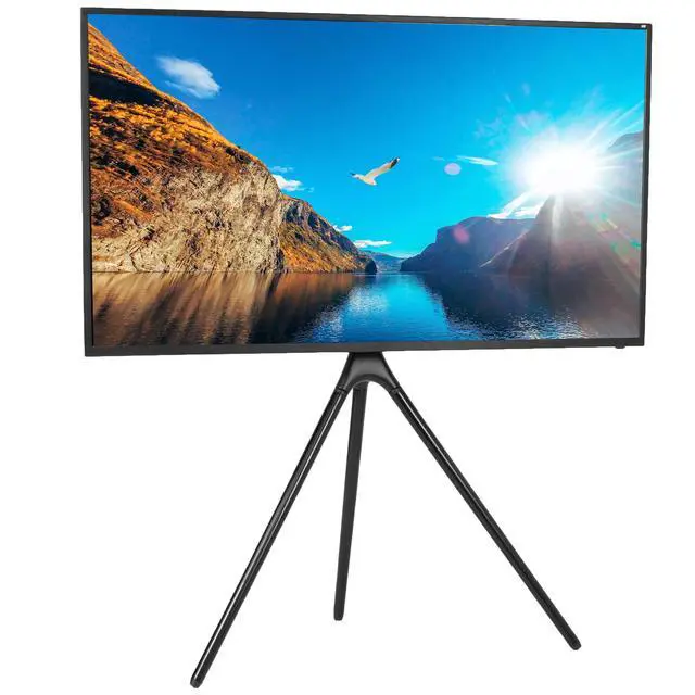 Main image of Black Easel TV Stand for 45 to 65 inch Screens, STAND-TV65AB | Articulating Artistic Studio Display Stand, Adjustable TV Mount with Swivel, Tripod Base, Max VESA 600x400, Holds 77 lbs