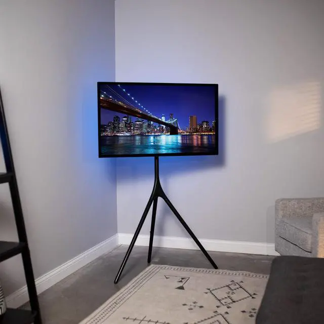 Alt view image 7 of 7 - Black Easel TV Stand for 45 to 65 inch Screens, STAND-TV65AB | Articulating Artistic Studio Display Stand, Adjustable TV Mount with Swivel, Tripod Base, Max VESA 600x400, Holds 77 lbs