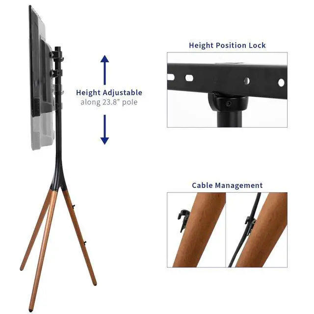 Alt view image 4 of 7 - Dark Walnut Easel TV Stand for 45 to 65 inch Screens, STAND-TV65A | Articulating Artistic Studio Display Stand, Adjustable TV Mount with Swivel, Tripod Base, Max VESA 600x400, Holds 77 lbs