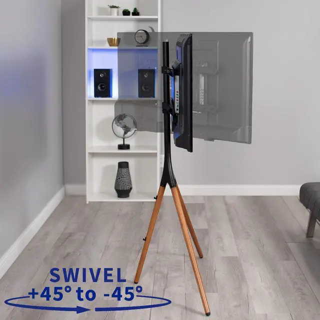 Alt view image 6 of 7 - Dark Walnut Easel TV Stand for 45 to 65 inch Screens, STAND-TV65A | Articulating Artistic Studio Display Stand, Adjustable TV Mount with Swivel, Tripod Base, Max VESA 600x400, Holds 77 lbs